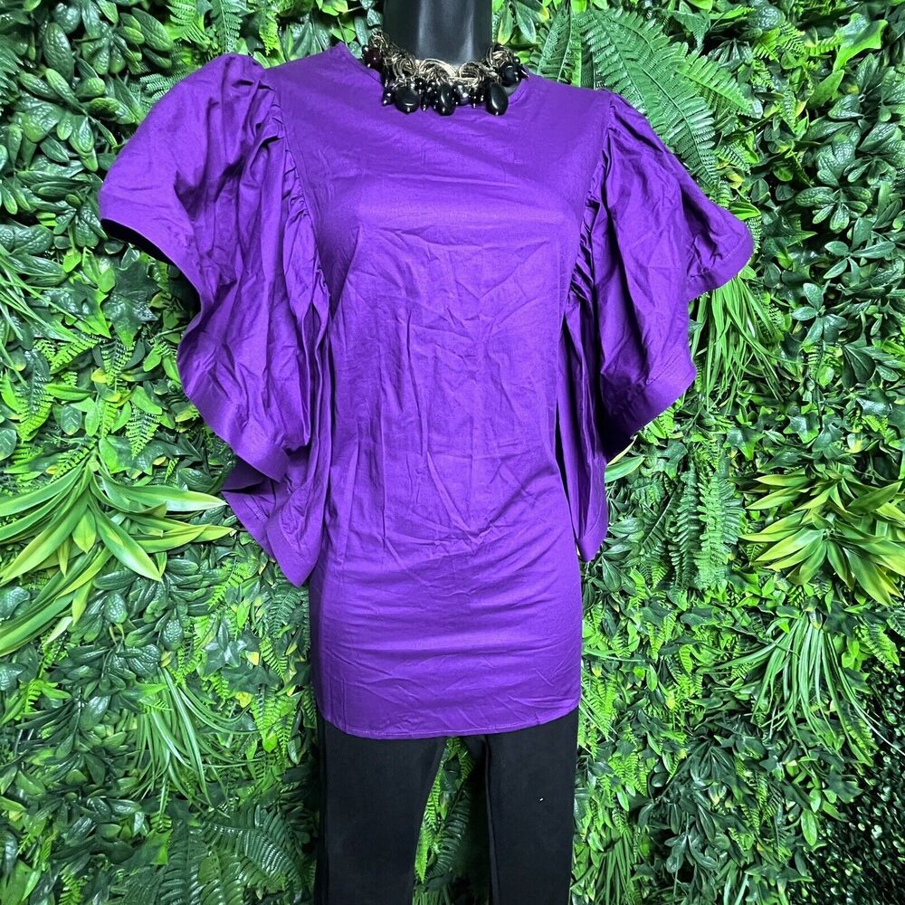 Impulsive Tops Women Small Purple Big Flare Ruffle‎ Layered Sleeve Blouse  1482